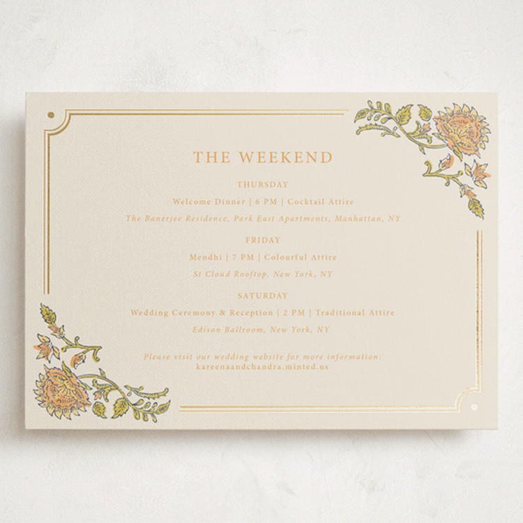 "Marigold" - Wedding Weekend Itinerary Cards in Ochre by Hannah Bowman - Front