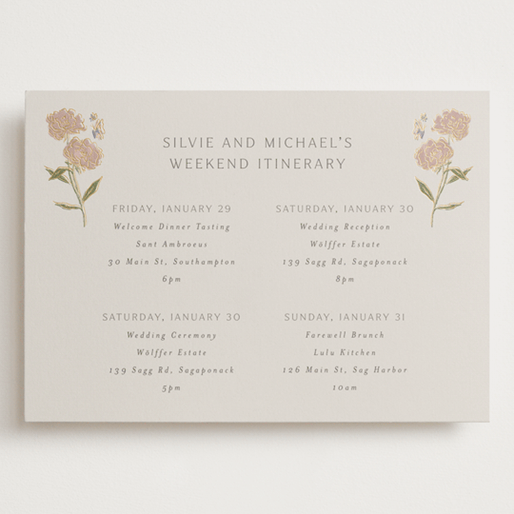 "Parisian Garden" - Wedding Weekend Itinerary Cards in Petal by Nicoletta Savod - Front