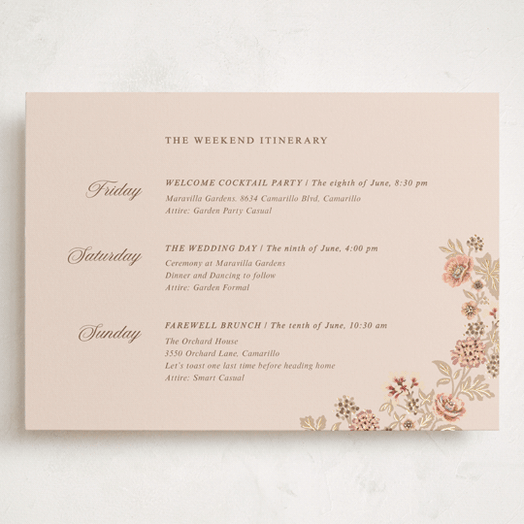"Blooming path" - Wedding Weekend Itinerary Cards in Chocolate by Paola Benenati - Front