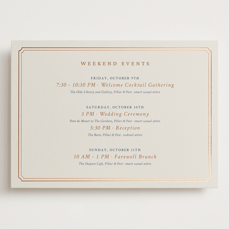 "Equestrian" - Wedding Weekend Itinerary Cards in Midnight by Sam Dubeau - Front