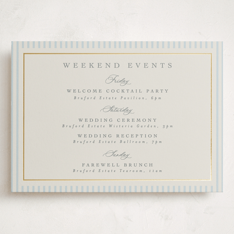"Emma" - Wedding Weekend Itinerary Cards in Provincial by Angela Thompson - Front