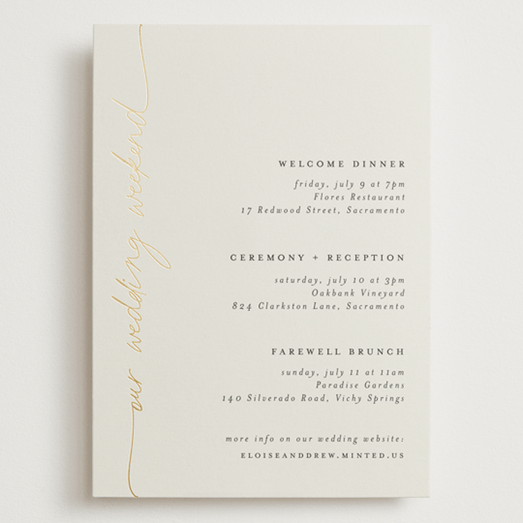 "silk" - Wedding Weekend Itinerary Cards in Linen by Pippa Shaw - Front