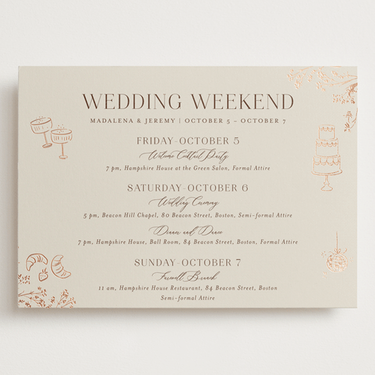 "Shining Florals" - Wedding Weekend Itinerary Cards in Almond by frau brandt - Front