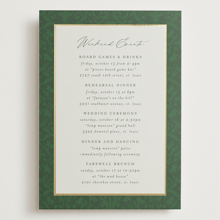 "grandeur" - Wedding Weekend Itinerary Cards in Forest by Jen Owens - Front