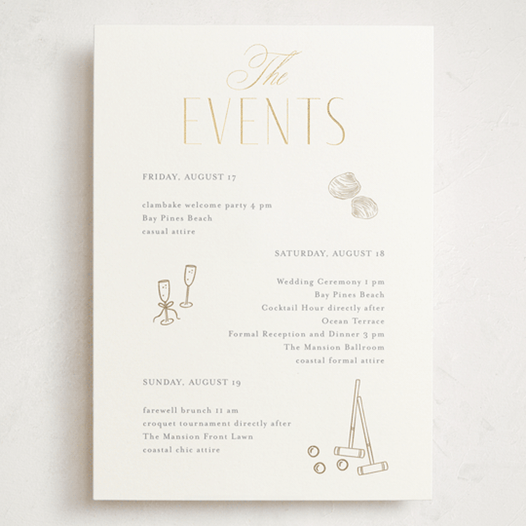 "Monatuk" - Wedding Weekend Itinerary Cards in Fog by Ashlee Townsend - Front