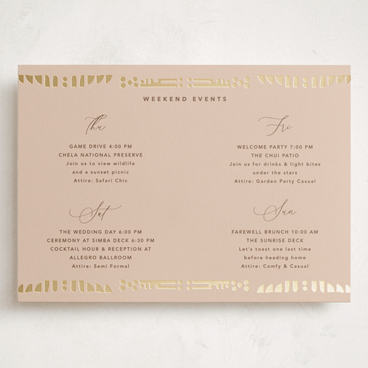 "Cultured Element" - Wedding Weekend Itinerary Cards in Sahara by David Michuki - Front