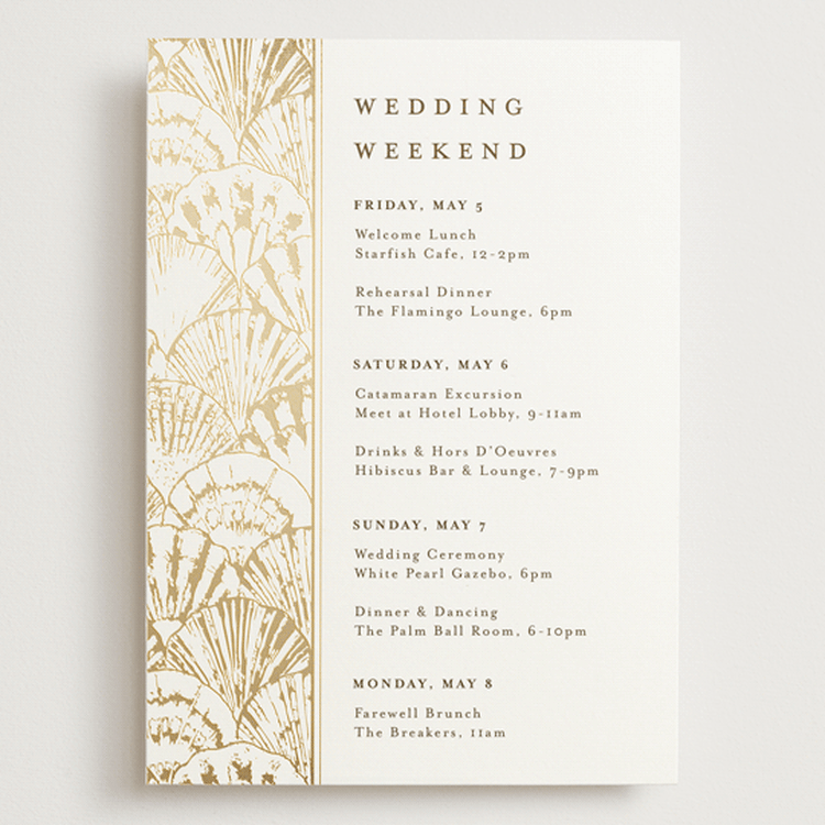"By the Seashore" - Wedding Weekend Itinerary Cards in Pearl by Maria Alou - Front