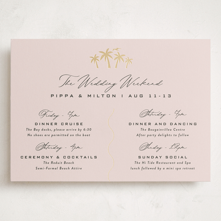 "tropical getaway" - Wedding Weekend Itinerary Cards in Blush by Laura Hamm - Front