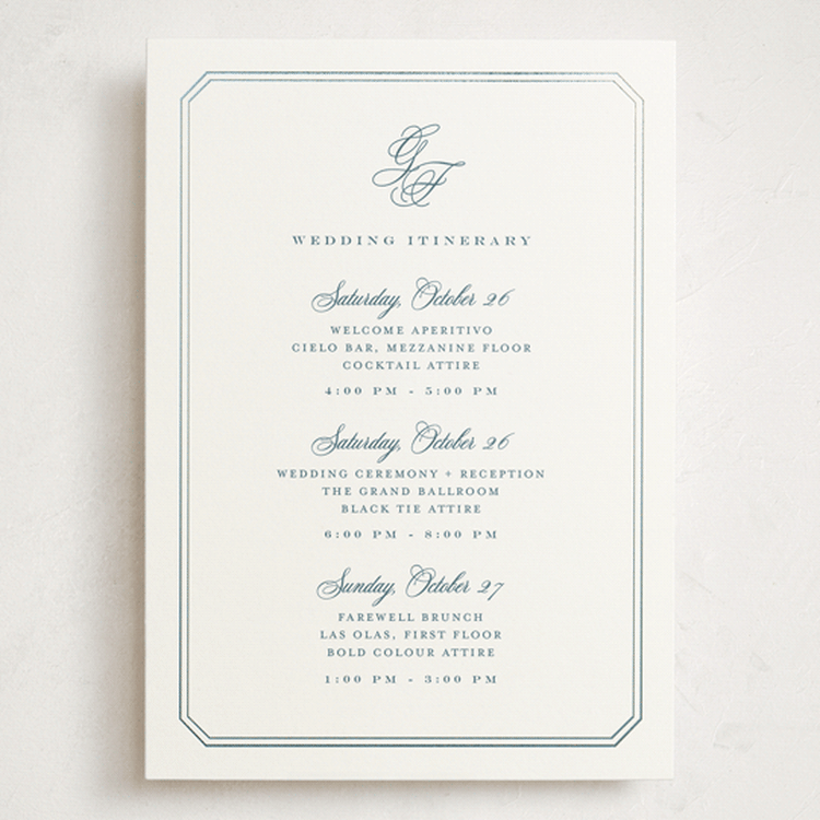 "othellolagkage" - Wedding Weekend Itinerary Cards in Pearl by chocomocacino - Front