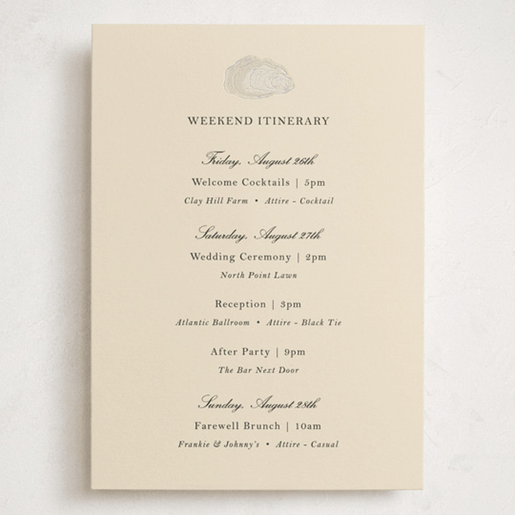 "Cove" - Wedding Weekend Itinerary Cards in Sand by Jennifer Lew - Front