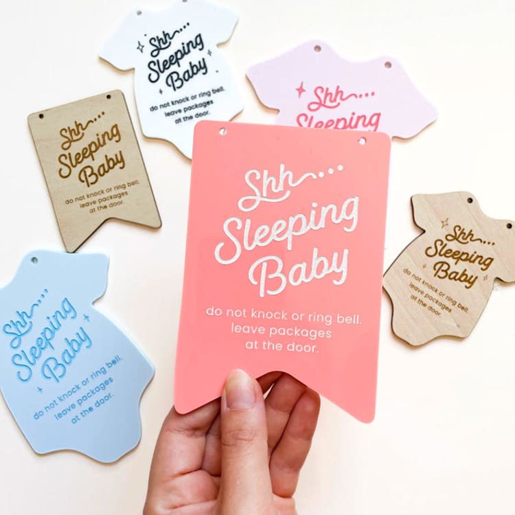 "Sleeping Baby Do Not Disturb Sign" - Wall Hanging in multicolorassorted-colors by Haven Print Co.