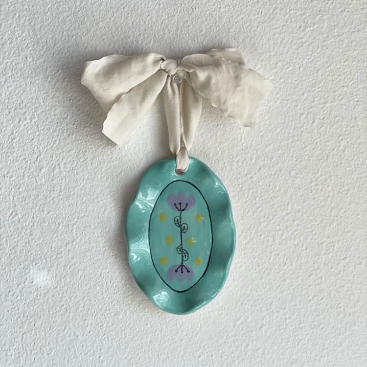 "Floral Ruffle Oval Wall Hanging" - Wall Hanging in green by Quiet Clementine