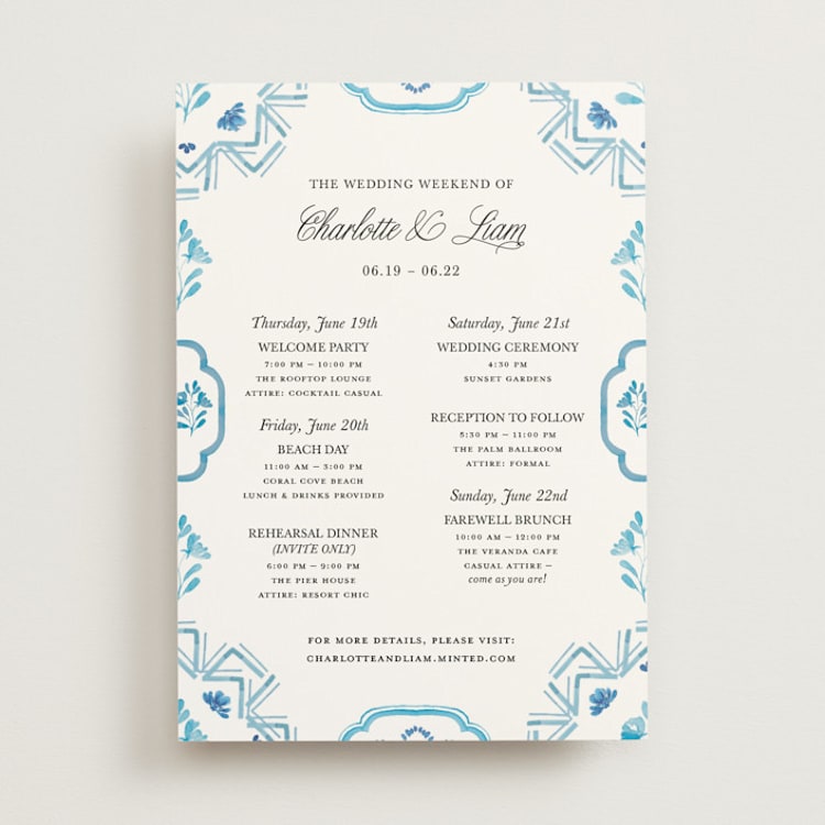 "Almafi" - Wedding Weekend Itinerary Cards in Cerulean by Itsy Belle Studio - Front