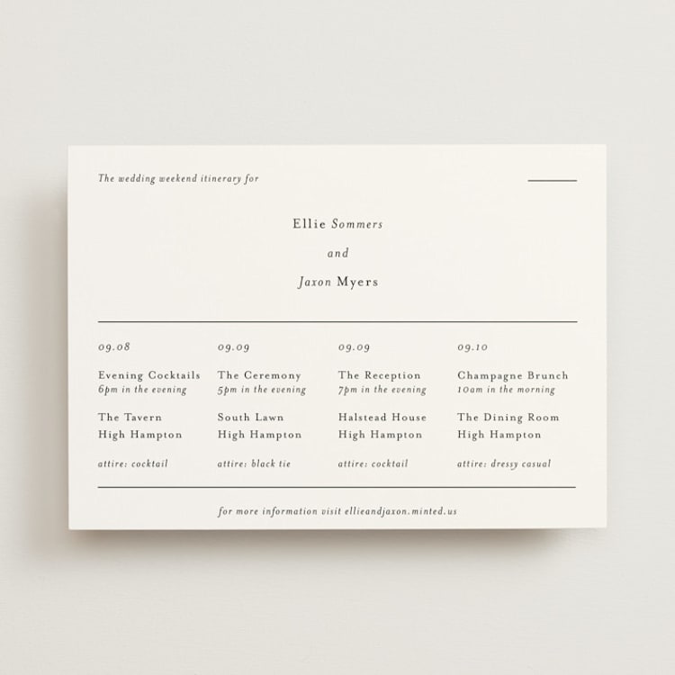 "Tuscany" - Wedding Weekend Itinerary Cards in Ink by Blustery August - Front