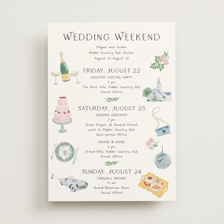"Journey of the Day" - Wedding Weekend Itinerary Cards in Porcelain by frau brandt - Front