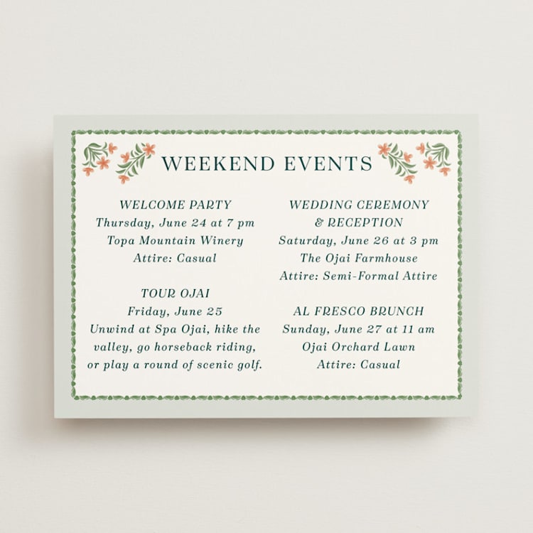 "River Valley" - Wedding Weekend Itinerary Cards in Pine by Paper Sun Studio - Front
