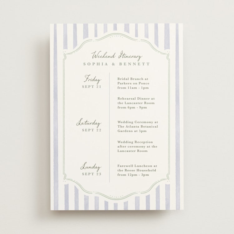 "Delicate Vines" - Wedding Weekend Itinerary Cards in Periwinkle by Kristen Smith - Front
