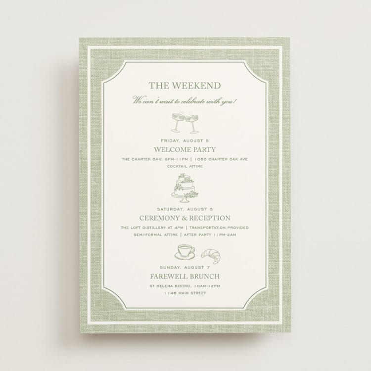 "Summer Linen" - Wedding Weekend Itinerary Cards in Garden by Kelly Schmidt - Front
