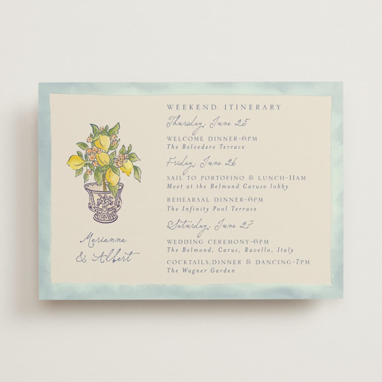 "Amalfi Coast Wedding" - Wedding Weekend Itinerary Cards in Aqua by Chris Griffith - Front