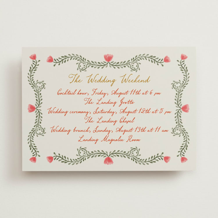 "Chantilly" - Wedding Weekend Itinerary Cards in Sunset by Maja Cunningham - Front