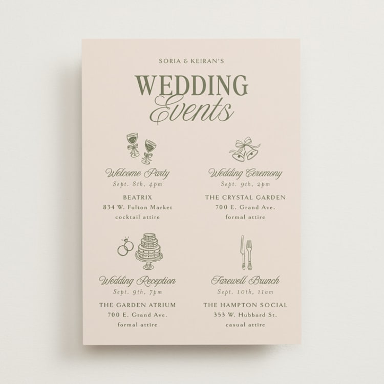"Soria" - Wedding Weekend Itinerary Cards in Meadow by Melanie Kosuge - Front