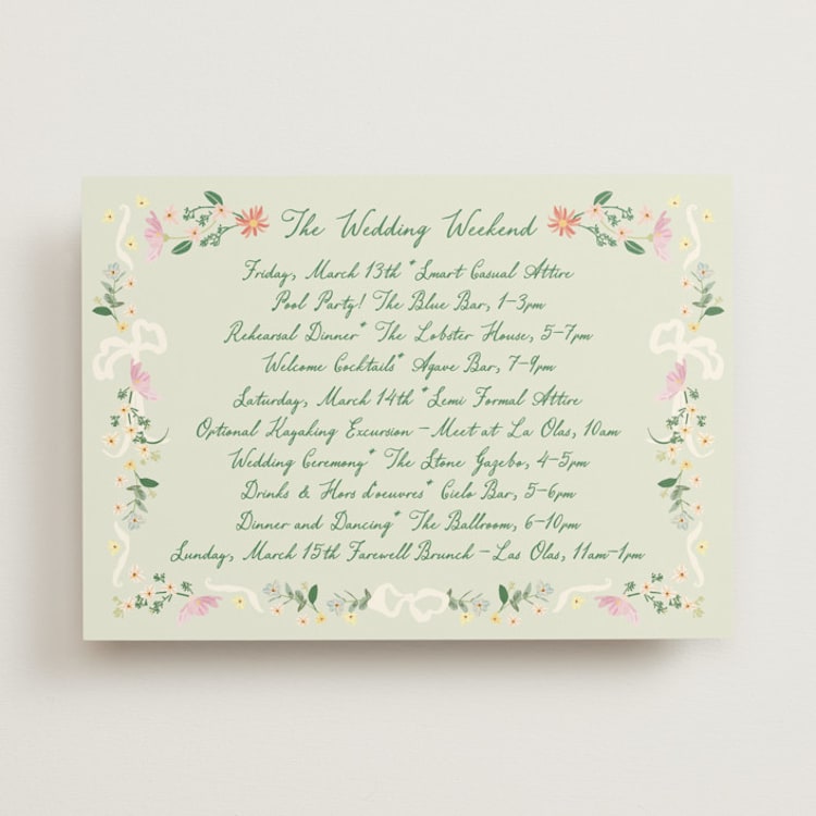 "spring draped garland" - Wedding Weekend Itinerary Cards in Spring by Phrosné Barwood - Front