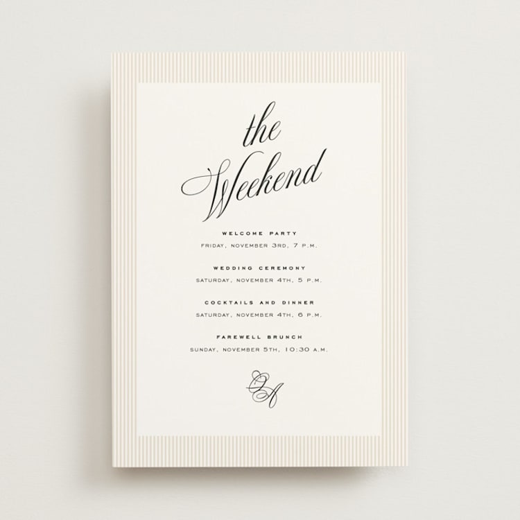 "Modern Romance" - Wedding Weekend Itinerary Cards in Almond by Eric Clegg - Front