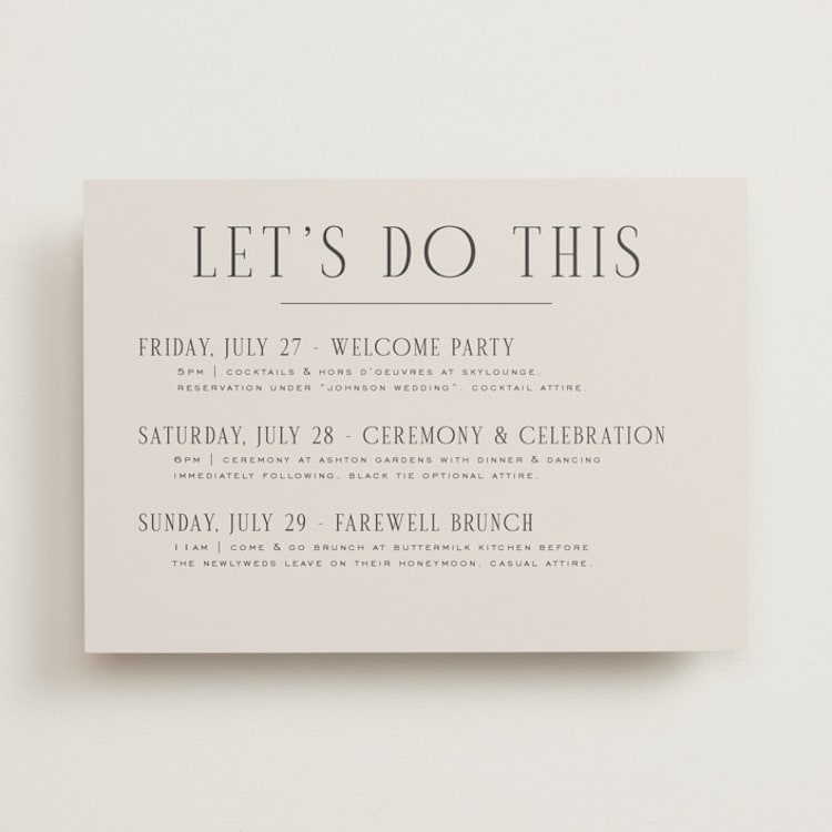 "Close-up" - Wedding Weekend Itinerary Cards in Sandstone by Nicole Walsh - Front
