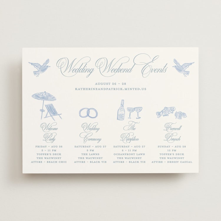 "Coastal crest" - Wedding Weekend Itinerary Cards in Ocean by Creo Study - Front