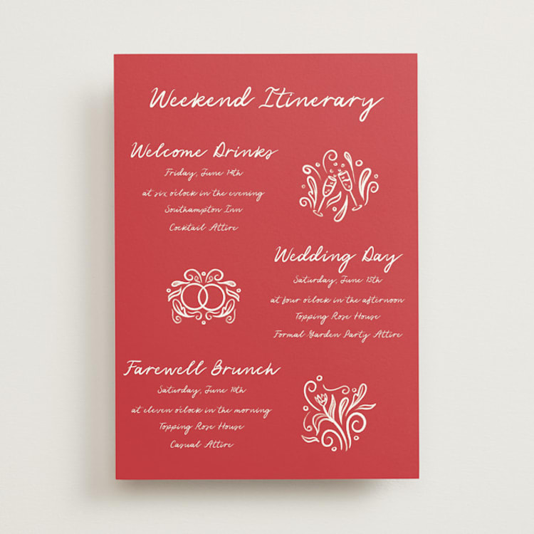 "Love in Bloom" - Wedding Weekend Itinerary Cards in Brick by Julia Liverton - Front