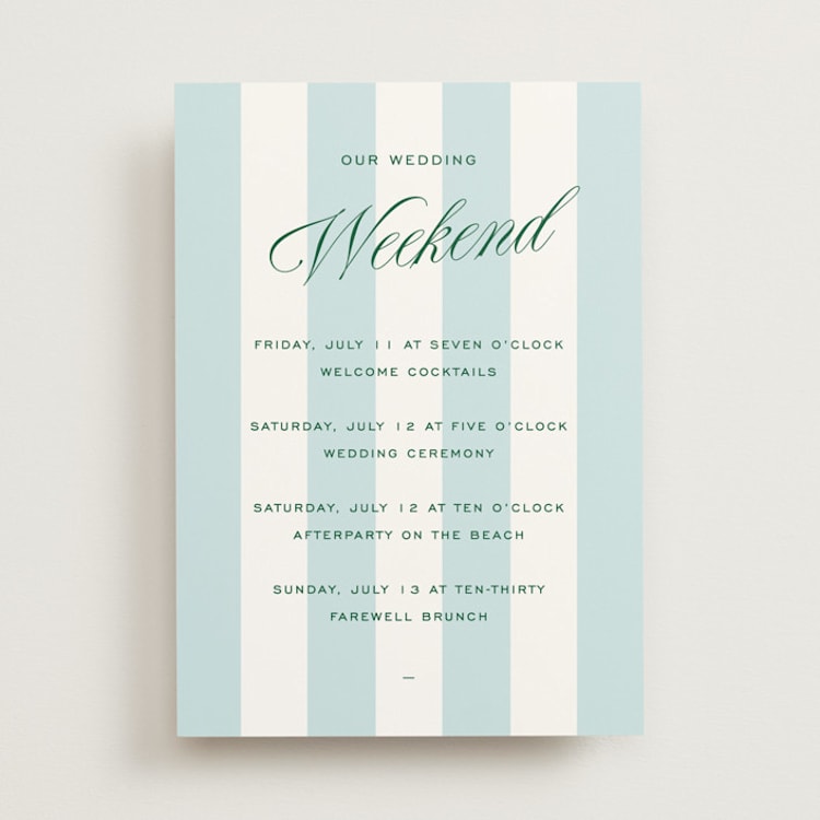 "Palm Stripes" - Wedding Weekend Itinerary Cards in Low Tide by Susan Zinader - Front