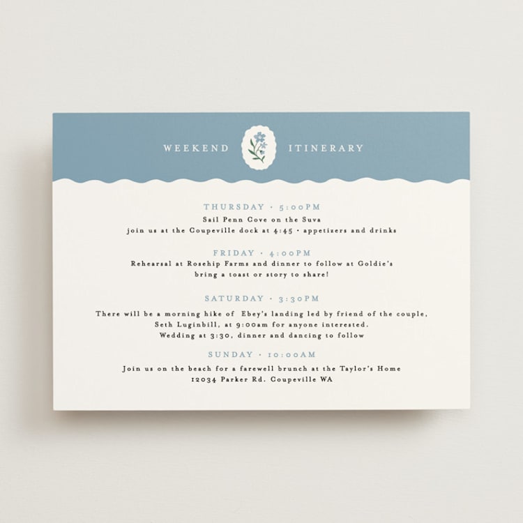 "Sweet Vintage" - Wedding Weekend Itinerary Cards in Periwinkle by Alethea and Ruth - Front
