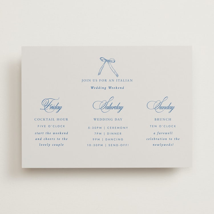"Amalfi Blue" - Wedding Weekend Itinerary Cards in Blue Mist by Design Lotus - Front