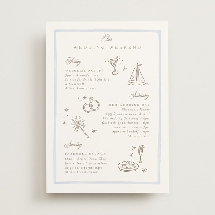 "Bristol" - Wedding Weekend Itinerary Cards in Aqua by Jennifer Wick - Front