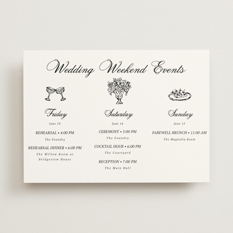"Chic Union" - Wedding Weekend Itinerary Cards in Mystic Raven by Cass Loh - Front