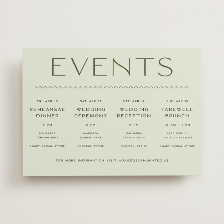 "Swoon" - Wedding Weekend Itinerary Cards in Lemongrass by Sam Dubeau - Front