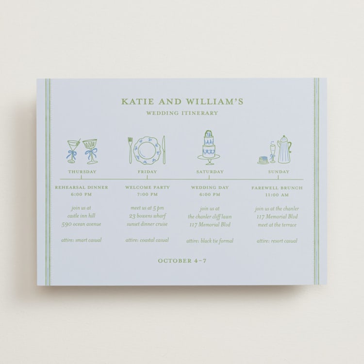 "Hydrangea Vines" - Wedding Weekend Itinerary Cards in Coastal by Madhvi Samimi - Front