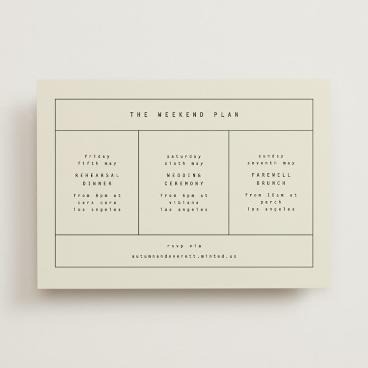 "Nonnette" - Wedding Weekend Itinerary Cards in Vanilla by Blustery August - Front