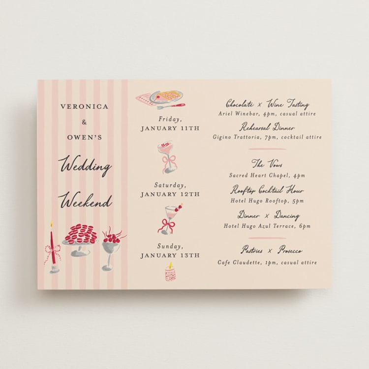 "Velvet Cherry" - Wedding Weekend Itinerary Cards in Cherry by Sarah Rosenthal - Front