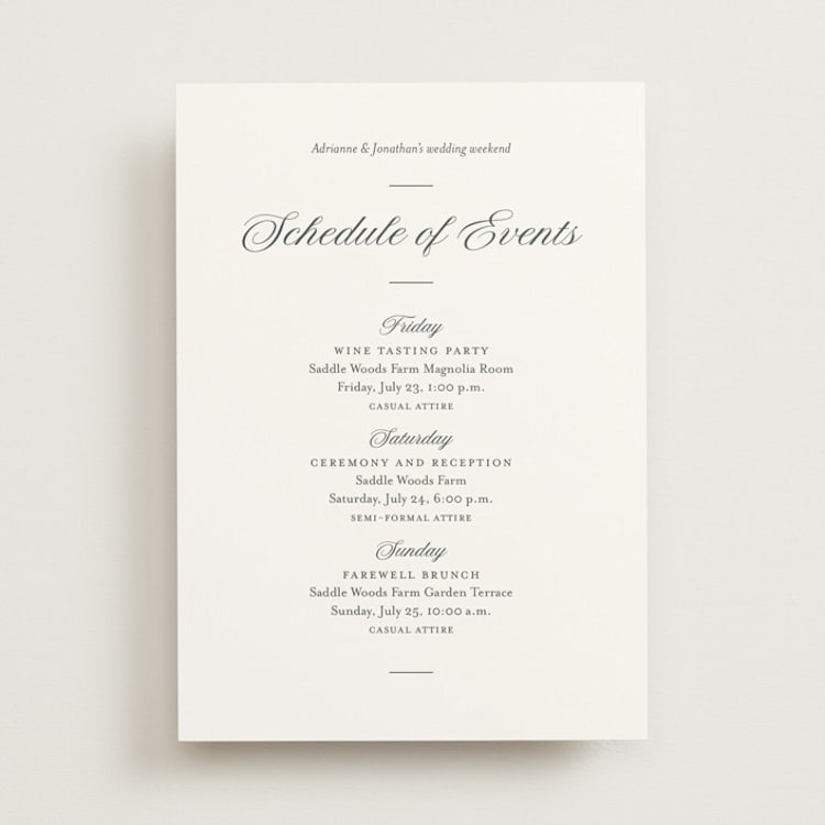 "Together Always" - Wedding Weekend Itinerary Cards in Chiffon by Eric Clegg - Front