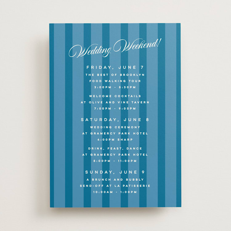 "The Emma" - Wedding Weekend Itinerary Cards in Cerulean by Kristie Kern - Front