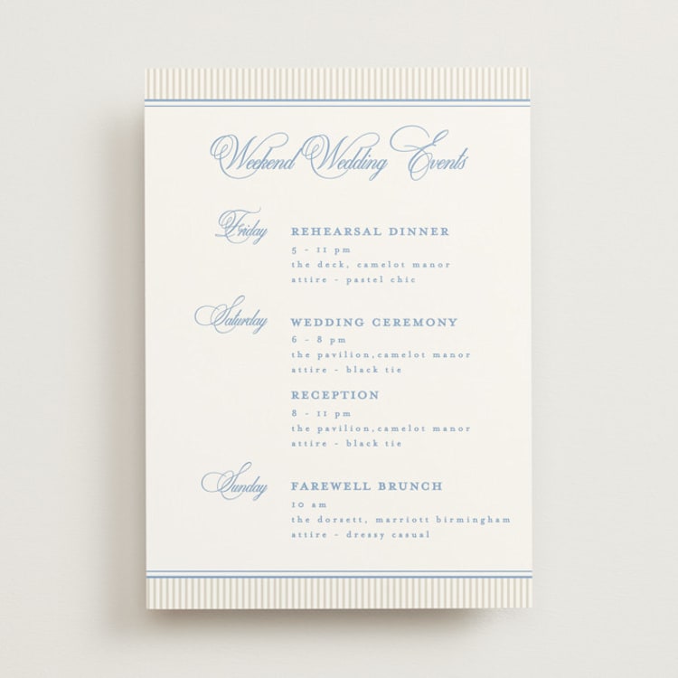 "Patterned florals" - Wedding Weekend Itinerary Cards in Powder by Creo Study - Front