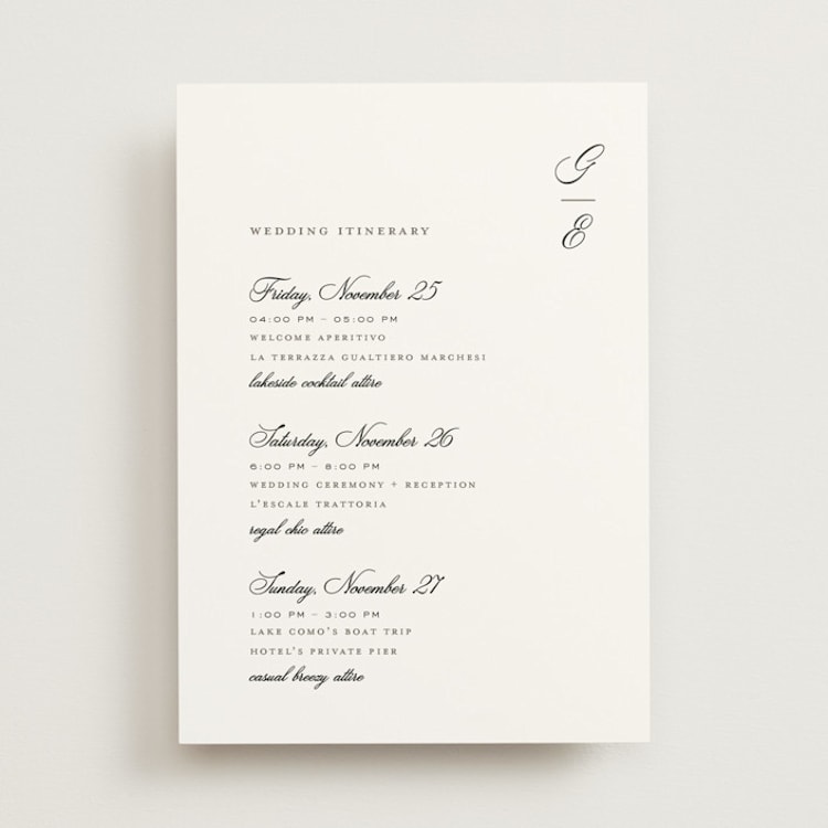 "gregada" - Wedding Weekend Itinerary Cards in Salt by chocomocacino - Front