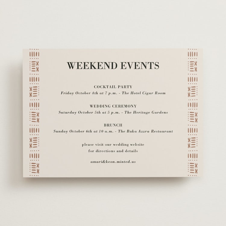 "Amari" - Wedding Weekend Itinerary Cards in Ivory by Oma N. Ramkhelawan - Front