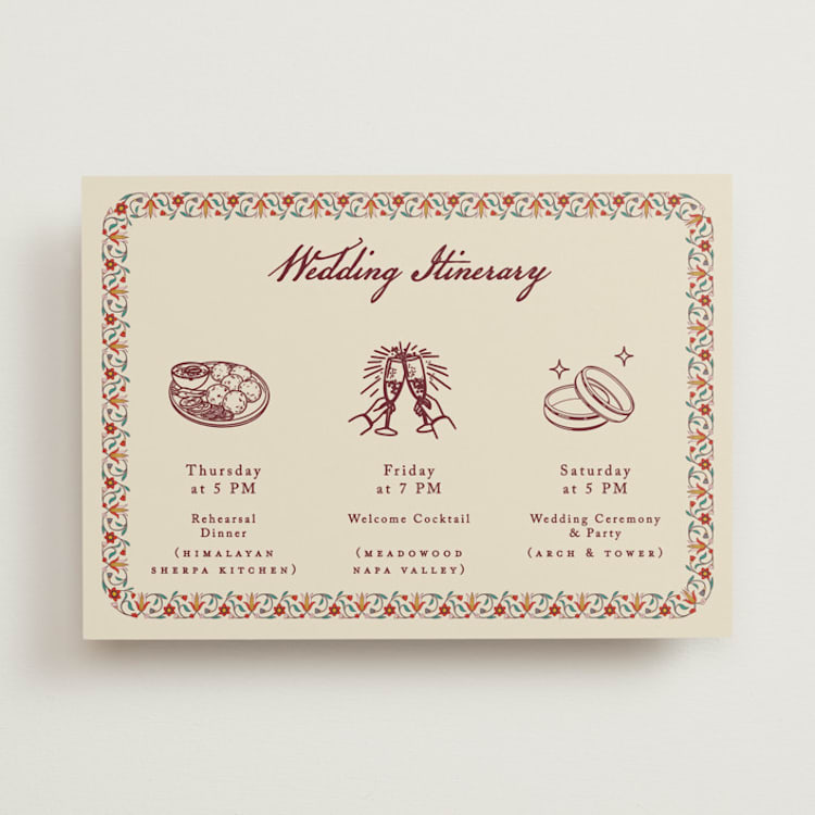 "Mughal Gardens" - Wedding Weekend Itinerary Cards in Ivory by Sherley Ferreira - Front