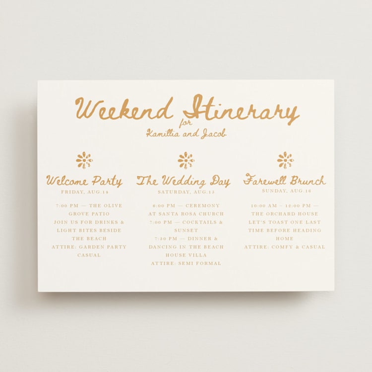 "Tribal Rythm" - Wedding Weekend Itinerary Cards in Amber by Selima Akhter - Front