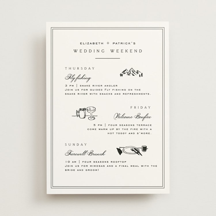 "Aspen Knoll" - Wedding Weekend Itinerary Cards in Linen by Amy Kross - Front