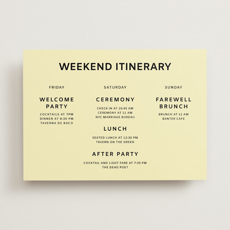 "Courthouse" - Wedding Weekend Itinerary Cards in Butter by Studio Suku - Front
