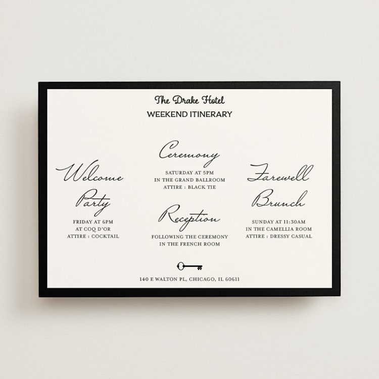 "Hotel" - Wedding Weekend Itinerary Cards in Ivory by Studio Suku - Front