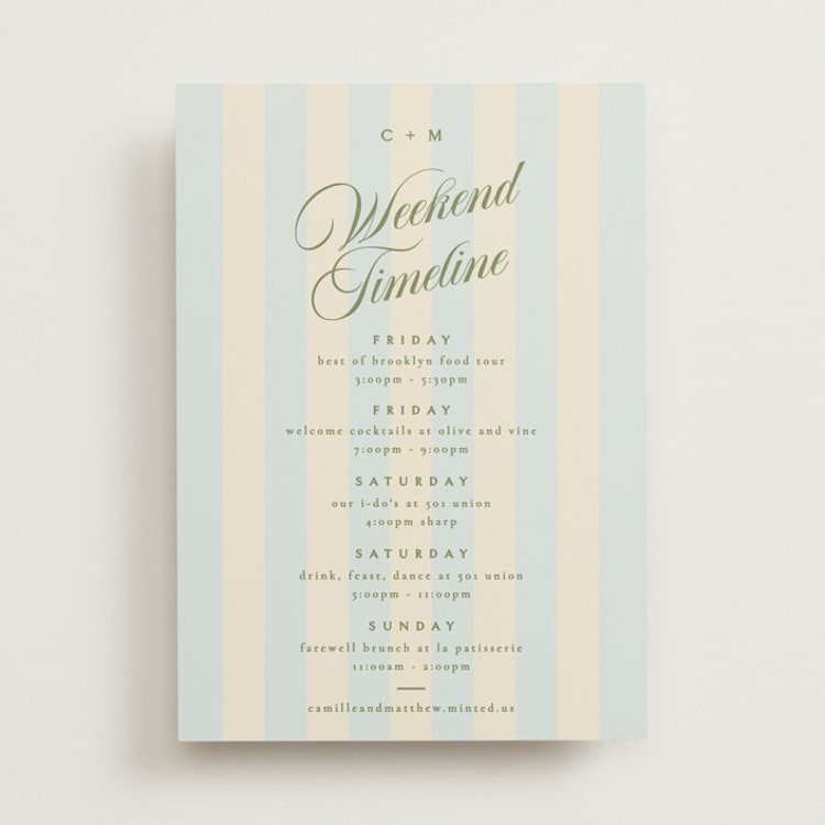 "Gilmore" - Wedding Weekend Itinerary Cards in Sky by Kristie Kern - Front